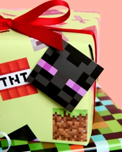 Pixel Mining Wrapping Paper Set - 12 sheets + 16 tags