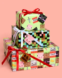 Pixel Mining Wrapping Paper Set - 12 sheets + 16 tags