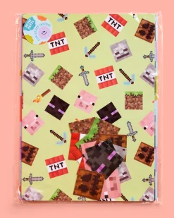 Pixel Mining Wrapping Paper Set - 12 sheets + 16 tags
