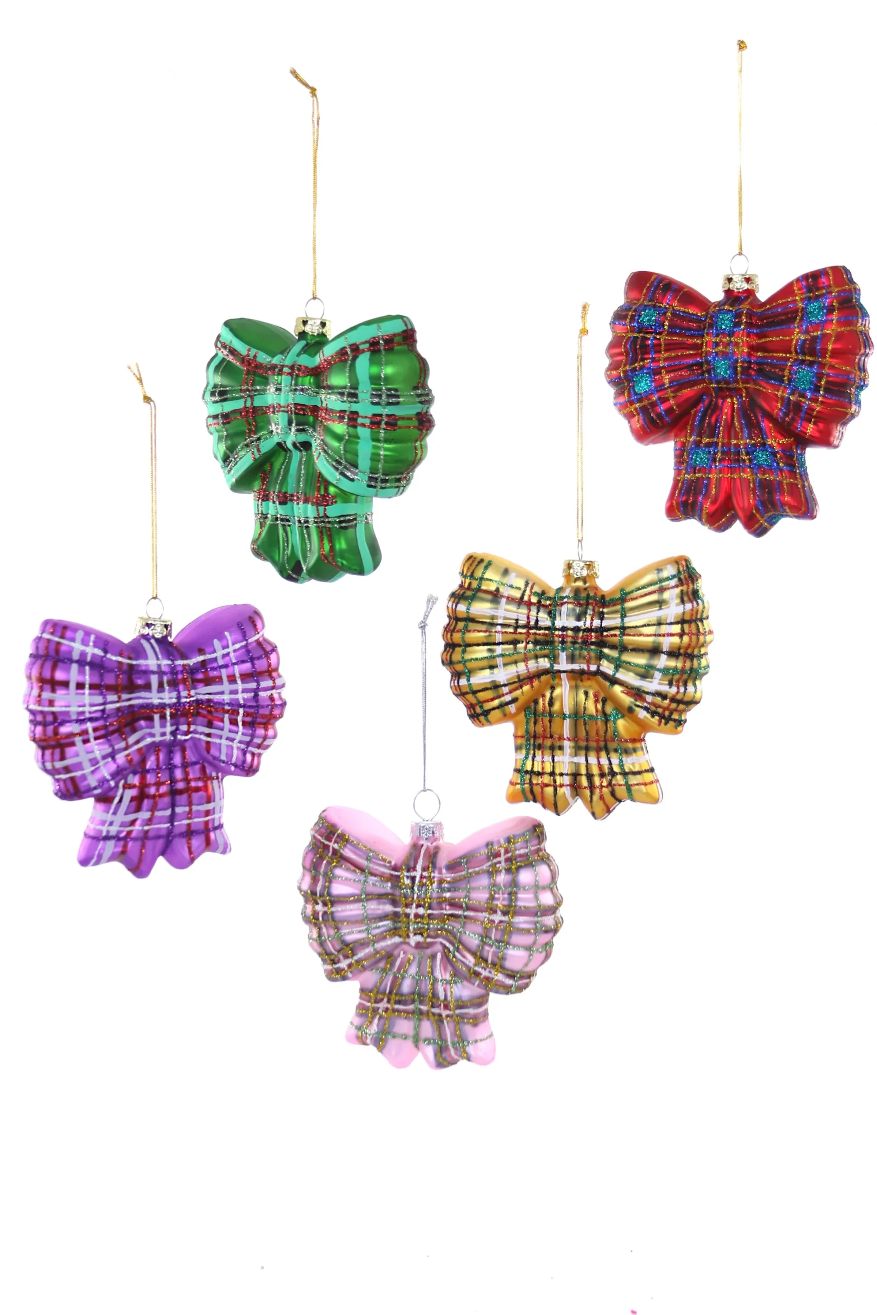 Plaid Bow Ornaments, Set of 5