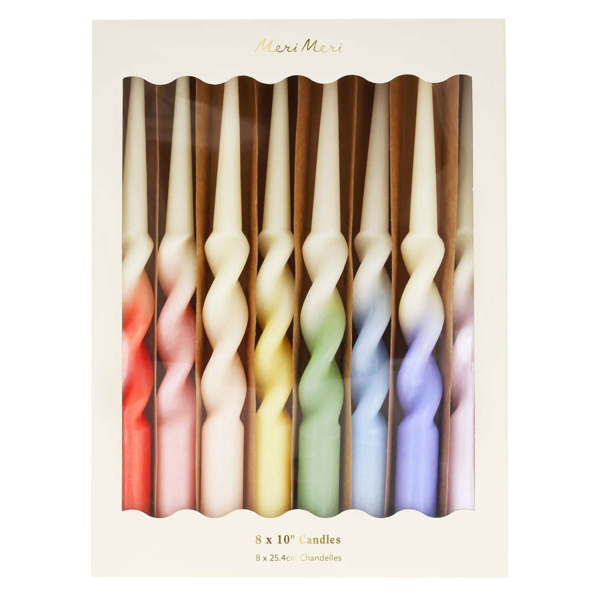 Rainbow Twisted Table Candles, Assorted Pack of 8