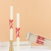 Red Stripy Bow Table Candles, Pack of 2