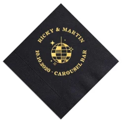 Retro Disco Ball Cocktail Napkin, Gold Foil