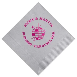 Retro Disco Ball Cocktail Napkin, Fuchsia Foil