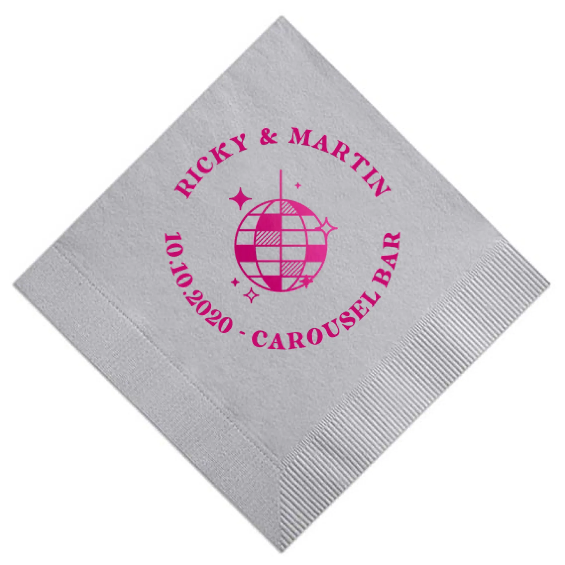 Retro Disco Ball Cocktail Napkin, Fuchsia Foil
