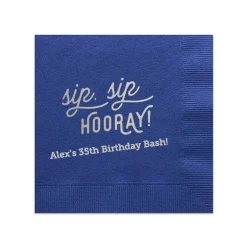 Retro Sip Sip Custom Cocktail Napkin, Silver Foil