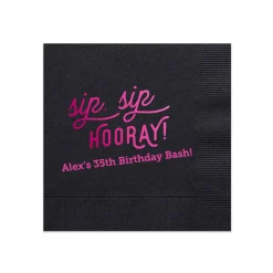 Retro Sip Sip Custom Cocktail Napkin, Fuchsia Foil