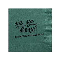 Retro Sip Sip Custom Cocktail Napkin, Black Foil