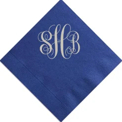 Romantic Monogram Napkin, Silver Foil