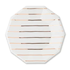 Rose Gold Frenchie Striped Large Plates, Pack of 8