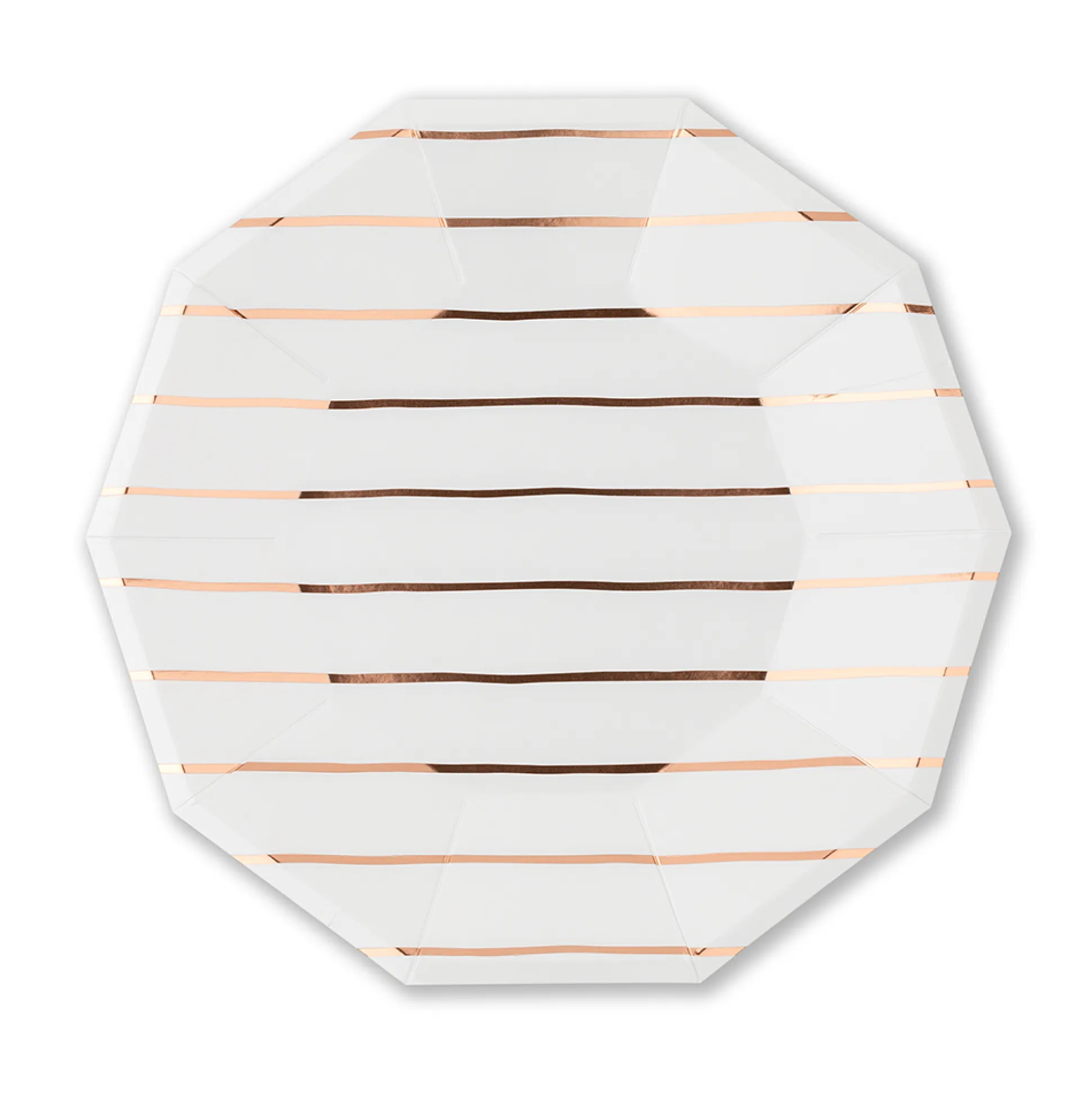 Rose Gold Frenchie Striped Large Plates, Pack of 8