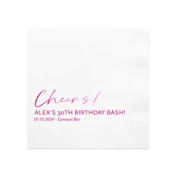 Script Cheers Custom Cocktail Napkin, Fuchsia Foil