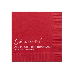 Script Cheers Names Napkin, White Foil