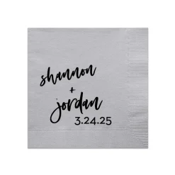 Script Names And Date Napkin, Black Foil