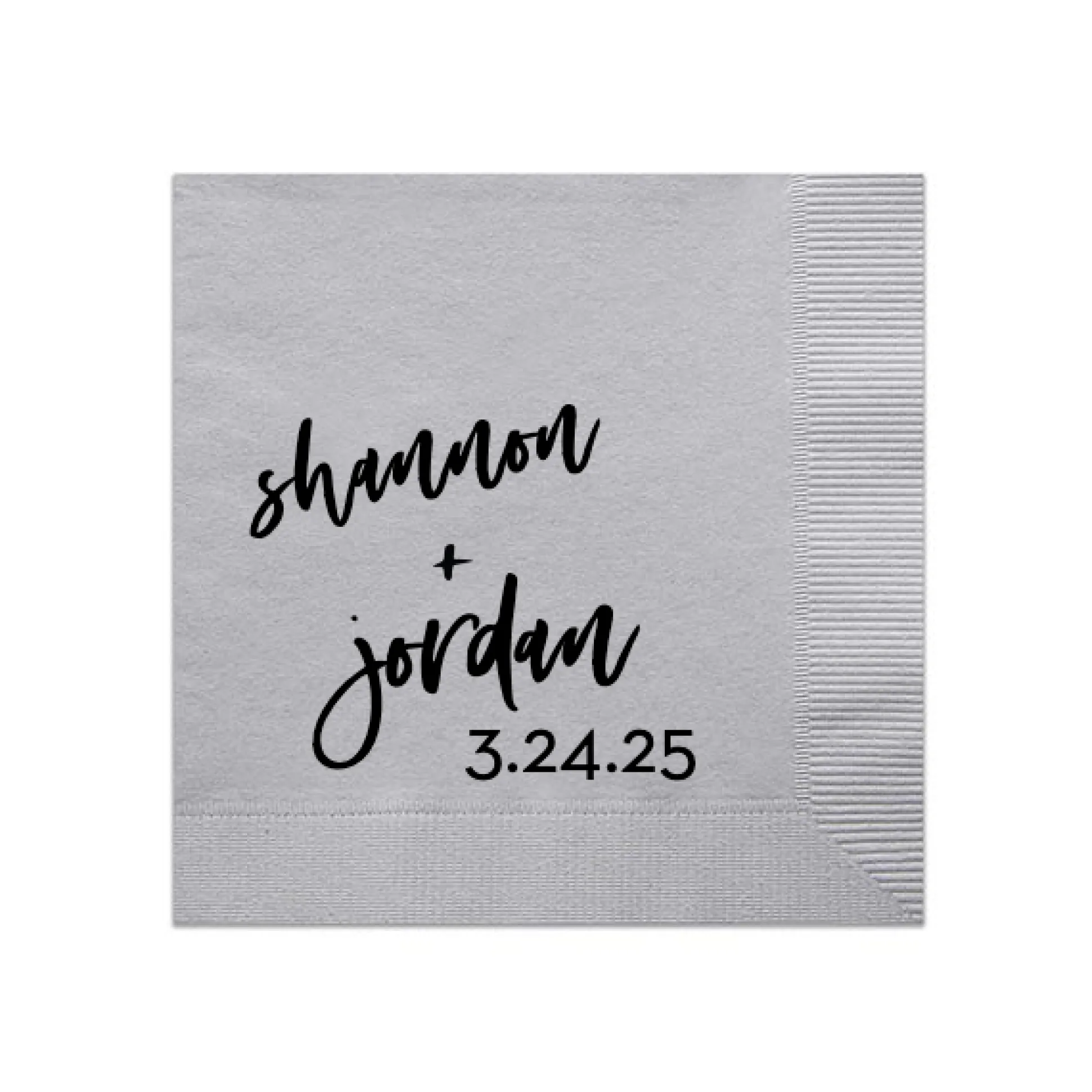 Script Names And Date Napkin, Black Foil