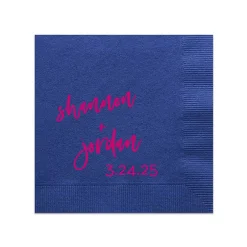 Script Names And Date Napkin, Fuchsia Foil