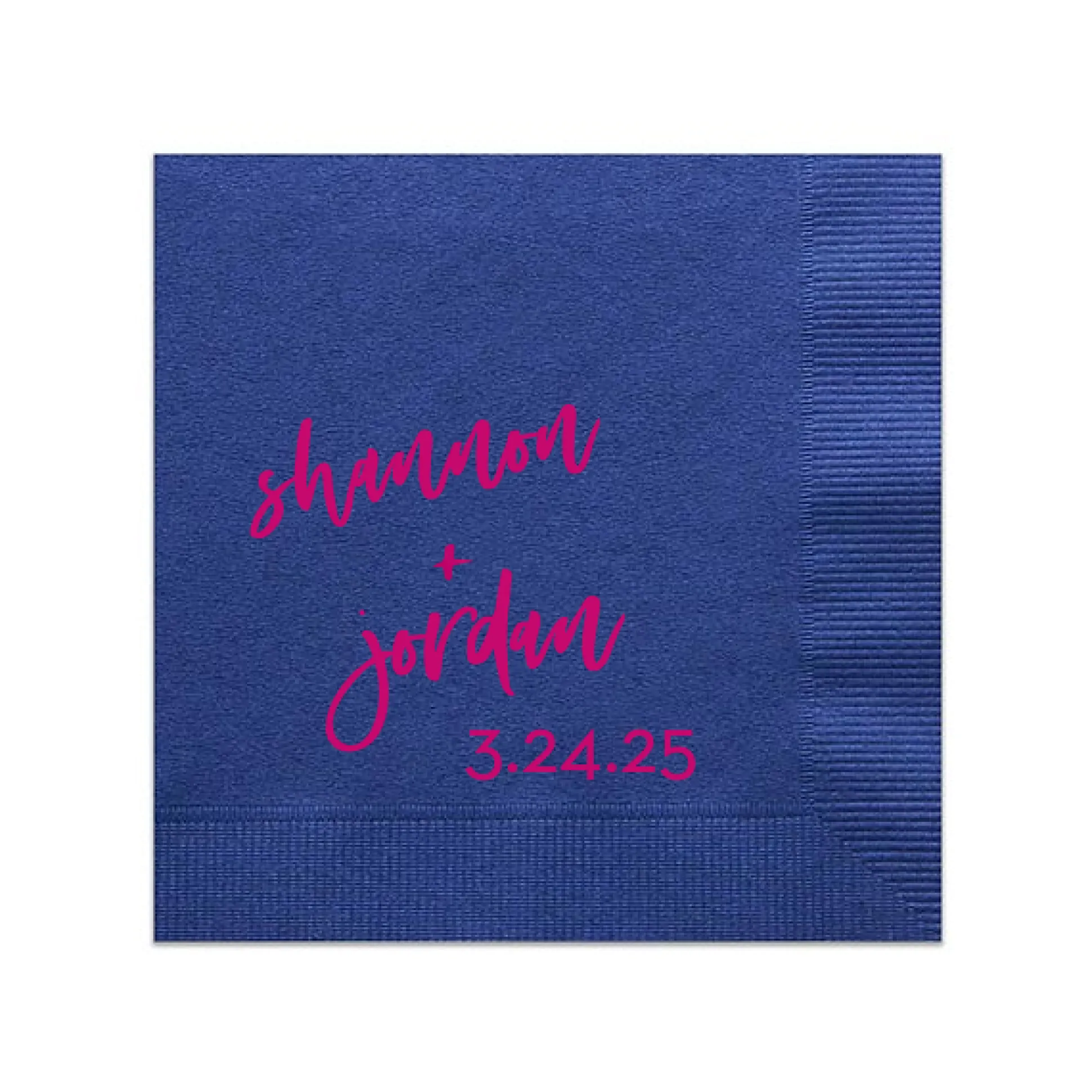 Script Names And Date Napkin, Fuchsia Foil
