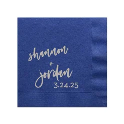 Script Names And Date Napkin, Silver Foil
