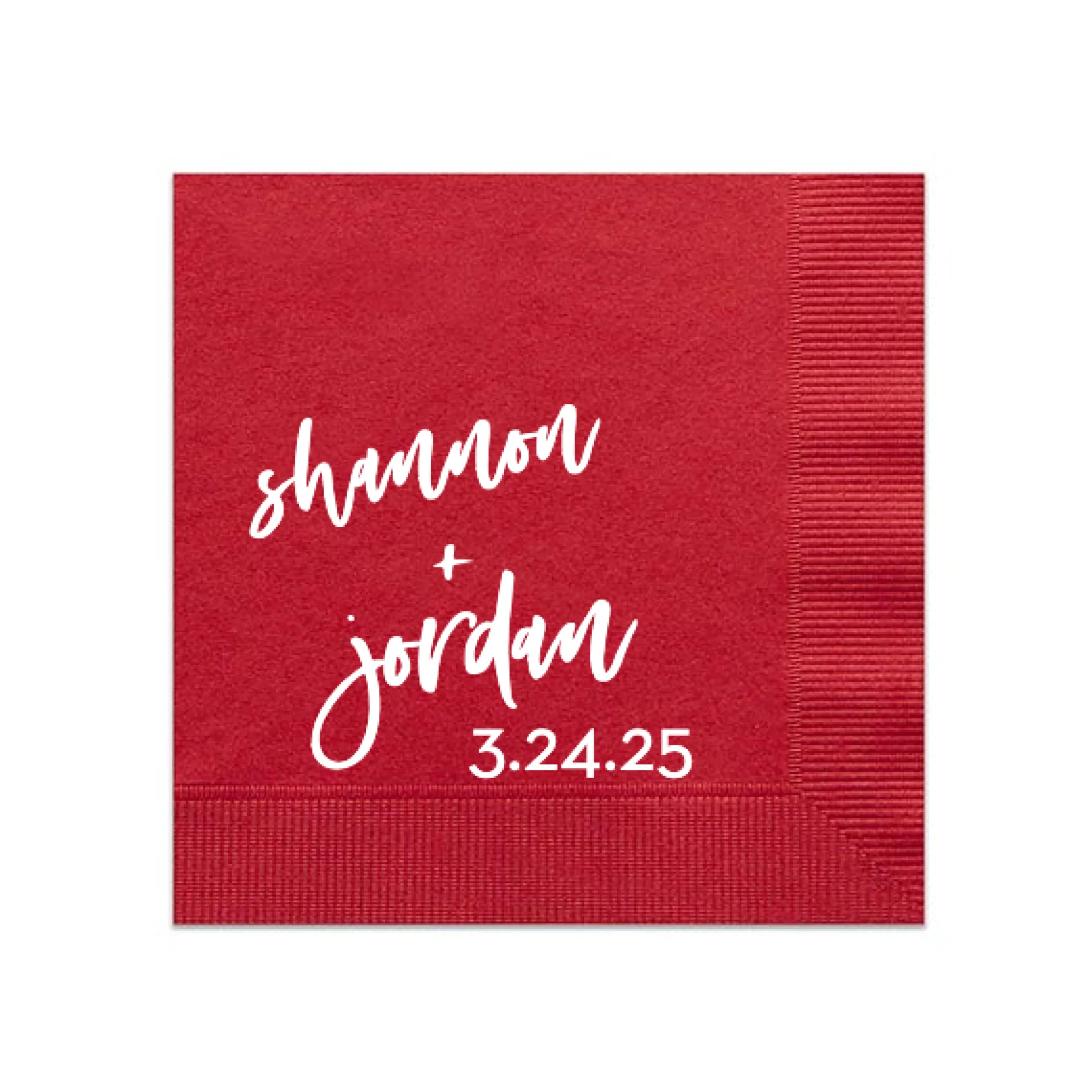 Script Names And Date Napkin, White Foil
