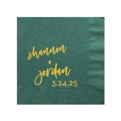 Script Names And Date Personalized Napkin, Gold Foil