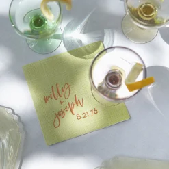 Script Names And Date Personalized Napkin, Gold Foil