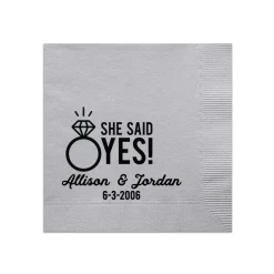 She Said Yes! Custom Napkin, Black Foil