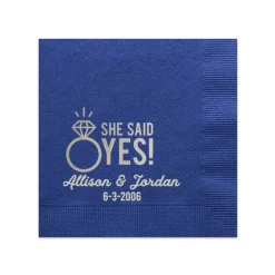She Said Yes! Custom Napkin, Silver Foil