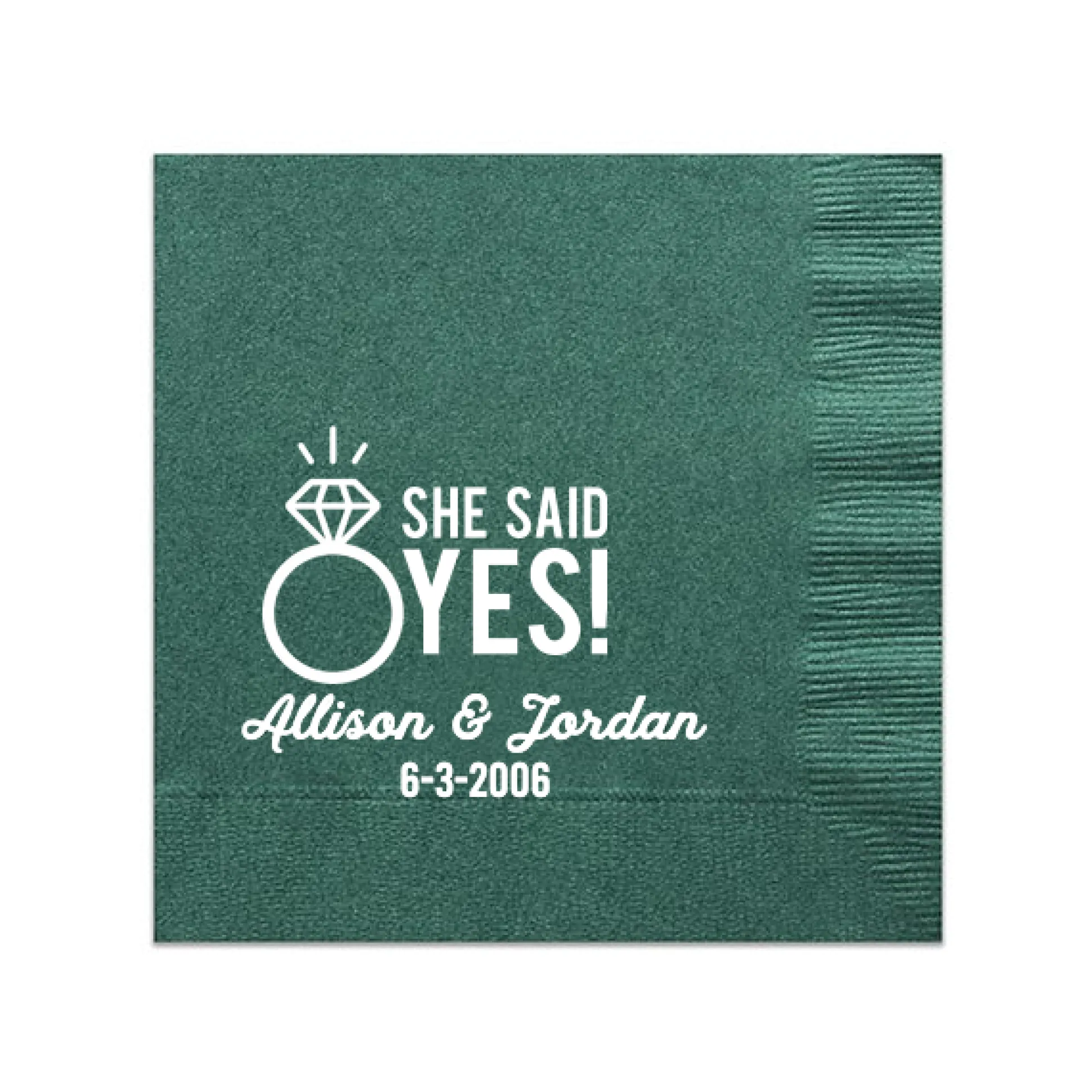She Said Yes! Custom Napkin, White Foil
