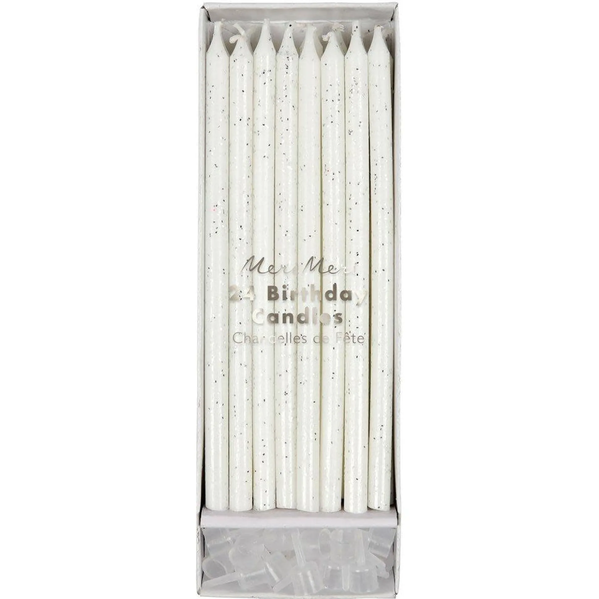Silver Glitter Candles, Pack of 24