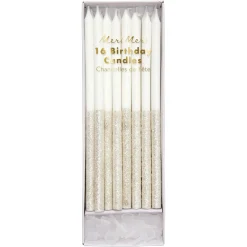 Silver Glitter Dipped Candles, Pack of 16