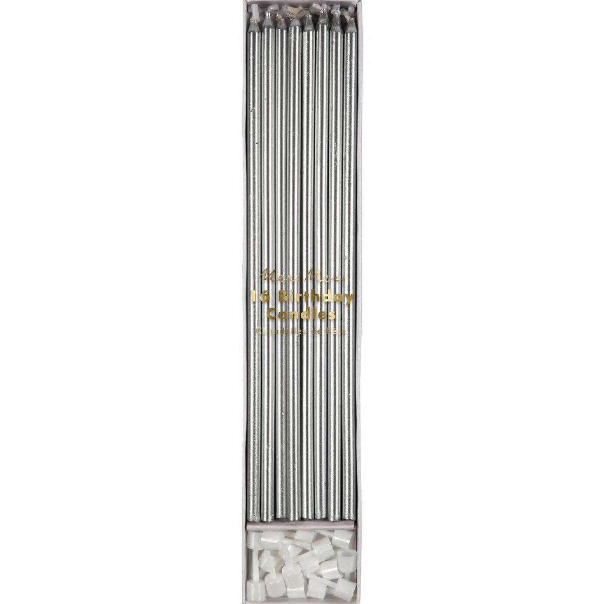 Silver Long Candles, Pack of 16