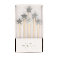Silver Star Candles, Pack of 6