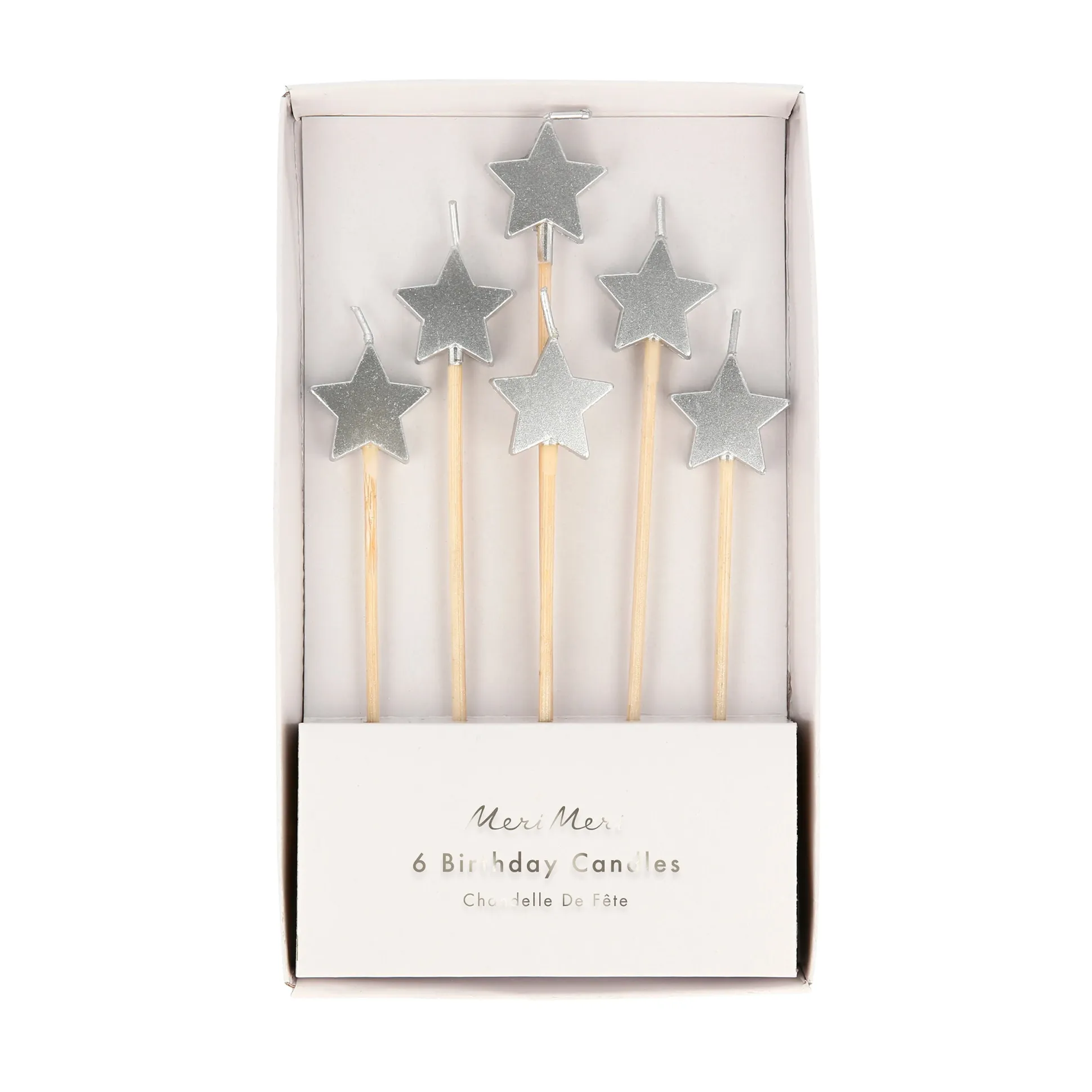 Silver Star Candles, Pack of 6