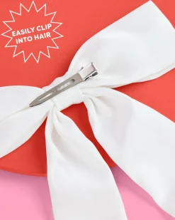 Something Blue Bow - White Satin Embroidered Bow