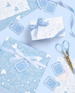 Something Blue Wrapping Paper Set - 12 sheets + 16 tags