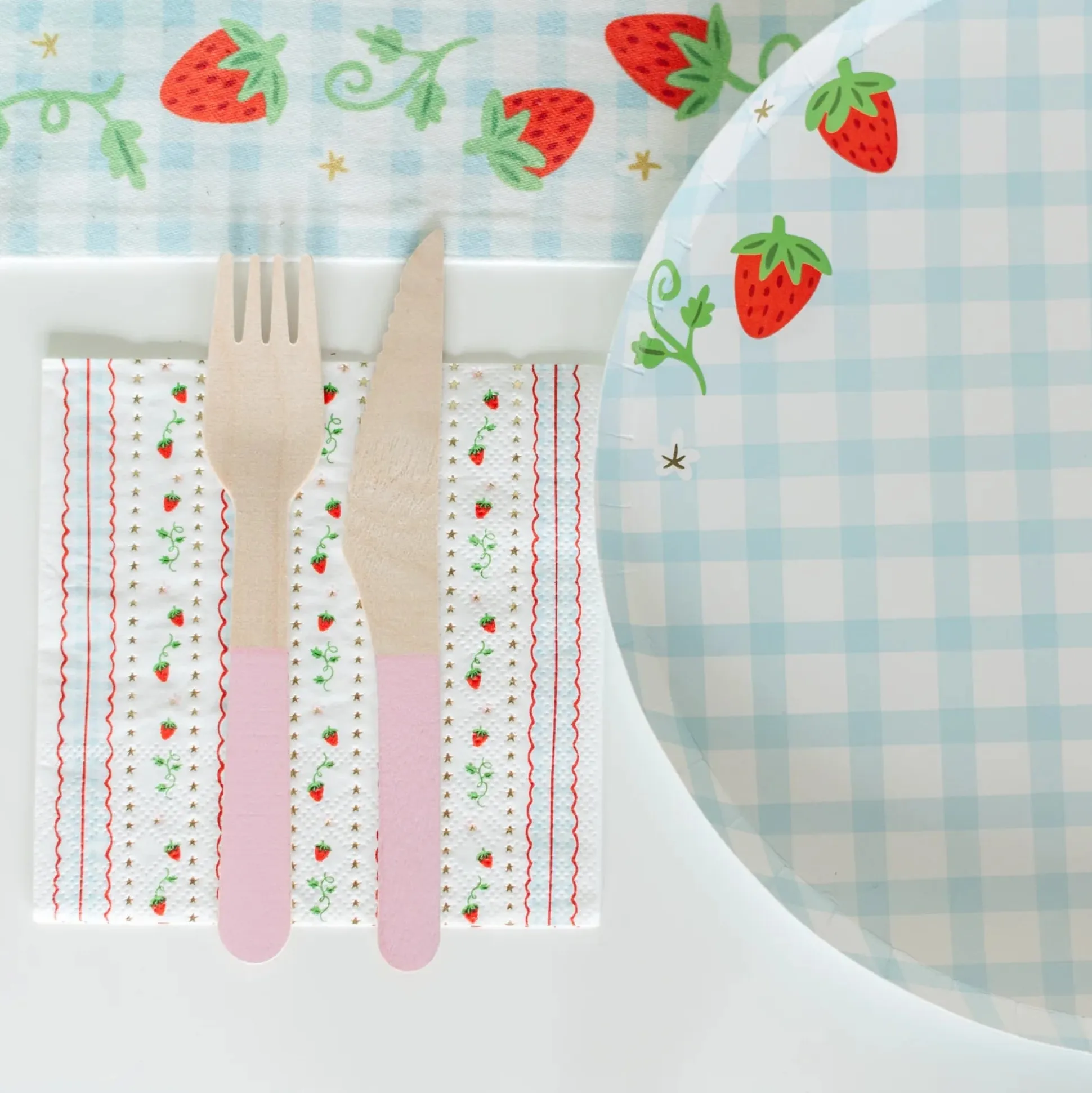 Strawberry Picnic Gingham Print Petite Napkins