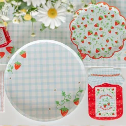 Strawberry Picnic Gingham Print Large Plates