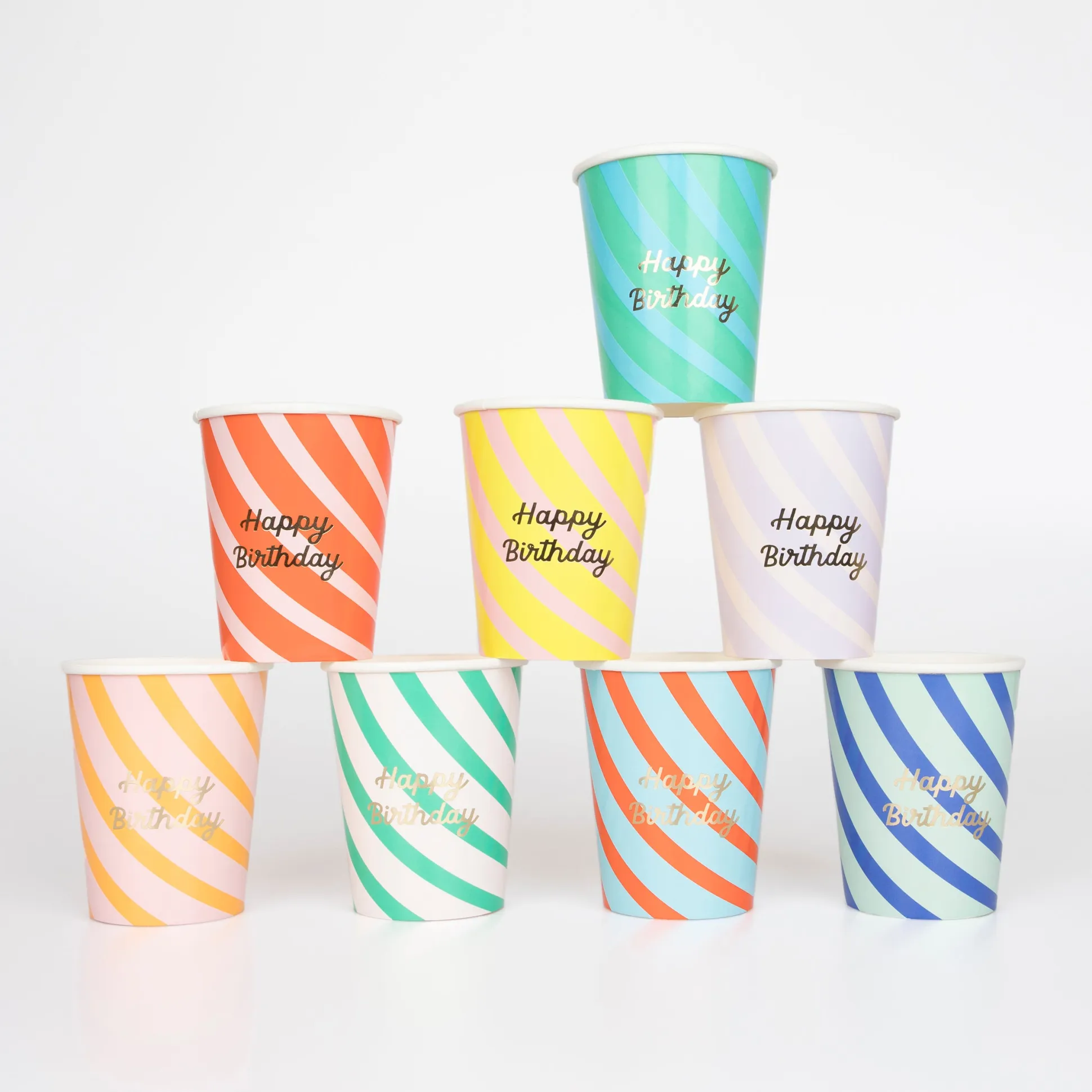 Stripe Happy Birthday Cups, Pack of 8