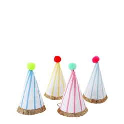 Stripe Pompom Mini Party Hats, Assorted Pack of 8