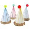 Stripe Pompom Party Hats, Assorted Pack of 8