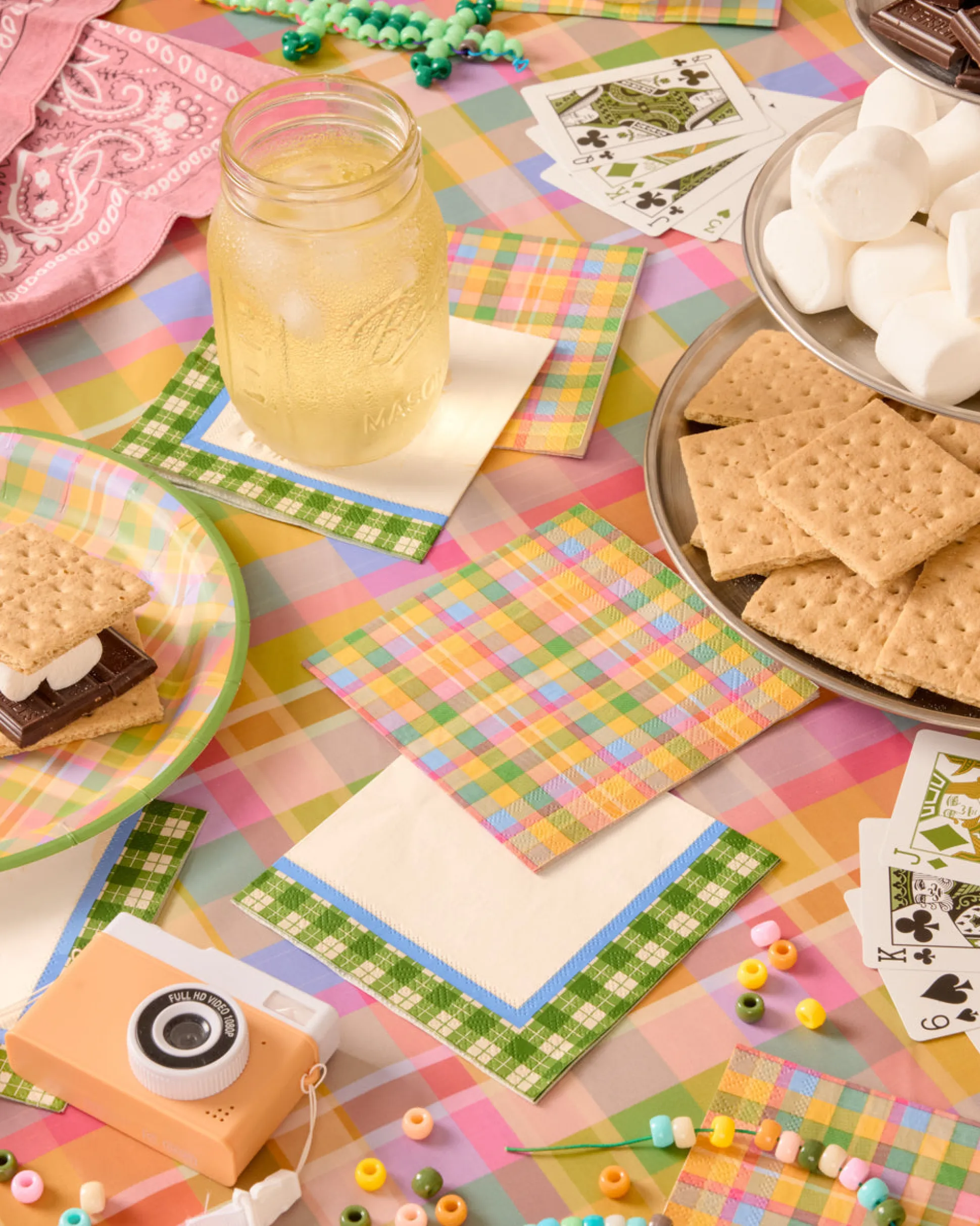 Summer Camp Napkins - 24 plaid paper napkins