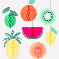 Tropical Fruit Honeycomb Decorations (x 7)