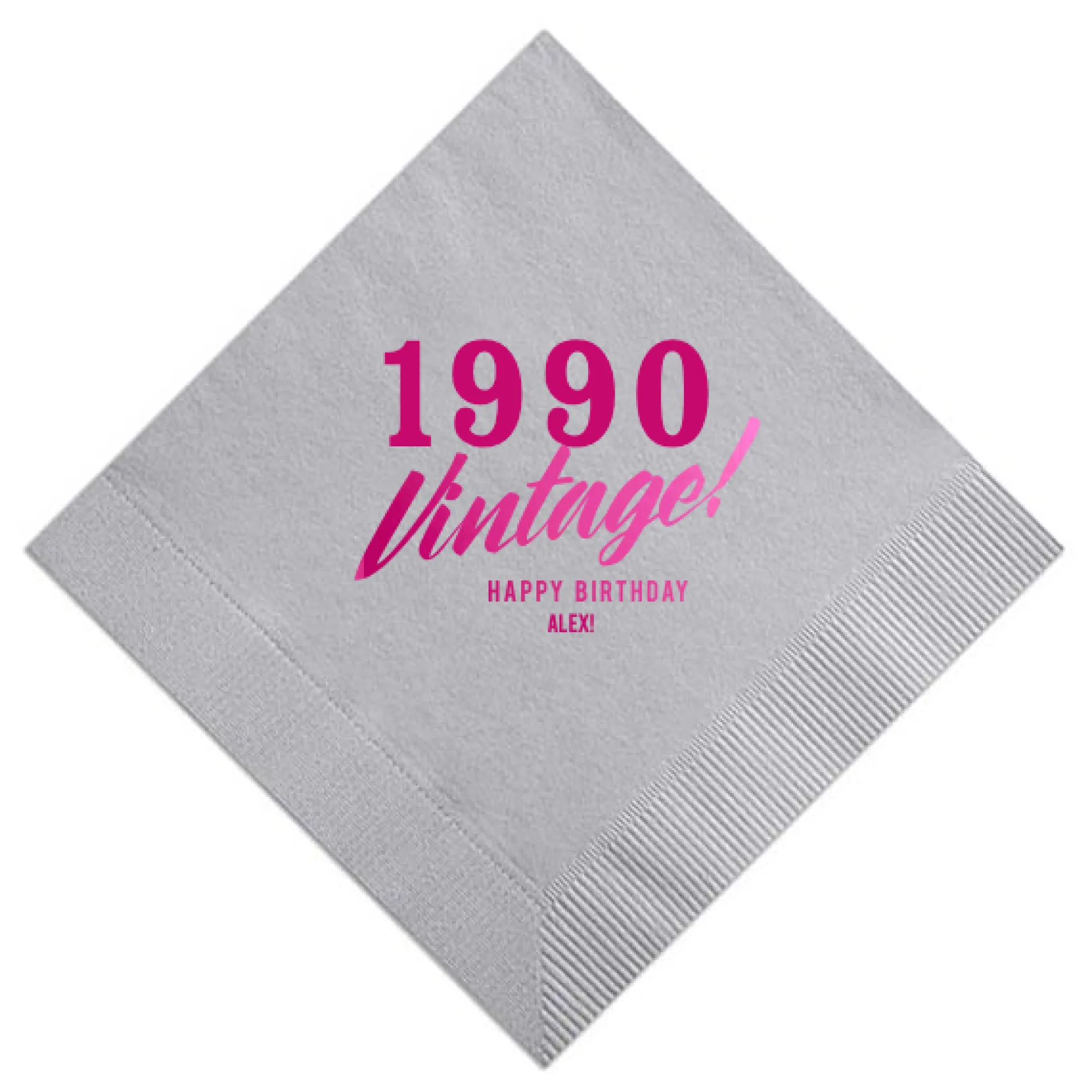 Vintage Birthday Custom Napkin, Fuchsia Foil