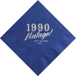 Vintage Birthday Custom Napkin, Silver Foil