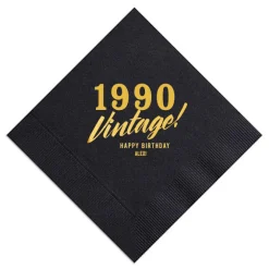 Vintage Birthday Custom Napkin, Gold Foil
