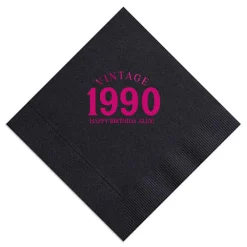 Vintage Bold Year Birthday Napkin, Fuchsia Foil