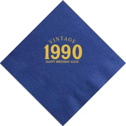 Vintage Bold Year Birthday Napkin, Gold Foil
