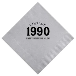 Vintage Bold Year Birthday Napkin, Black Foil