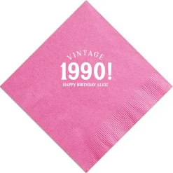 Vintage Bold Year Birthday Napkin, White Foil