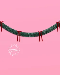 Xmas Bow Banner - fringe + velvet bows